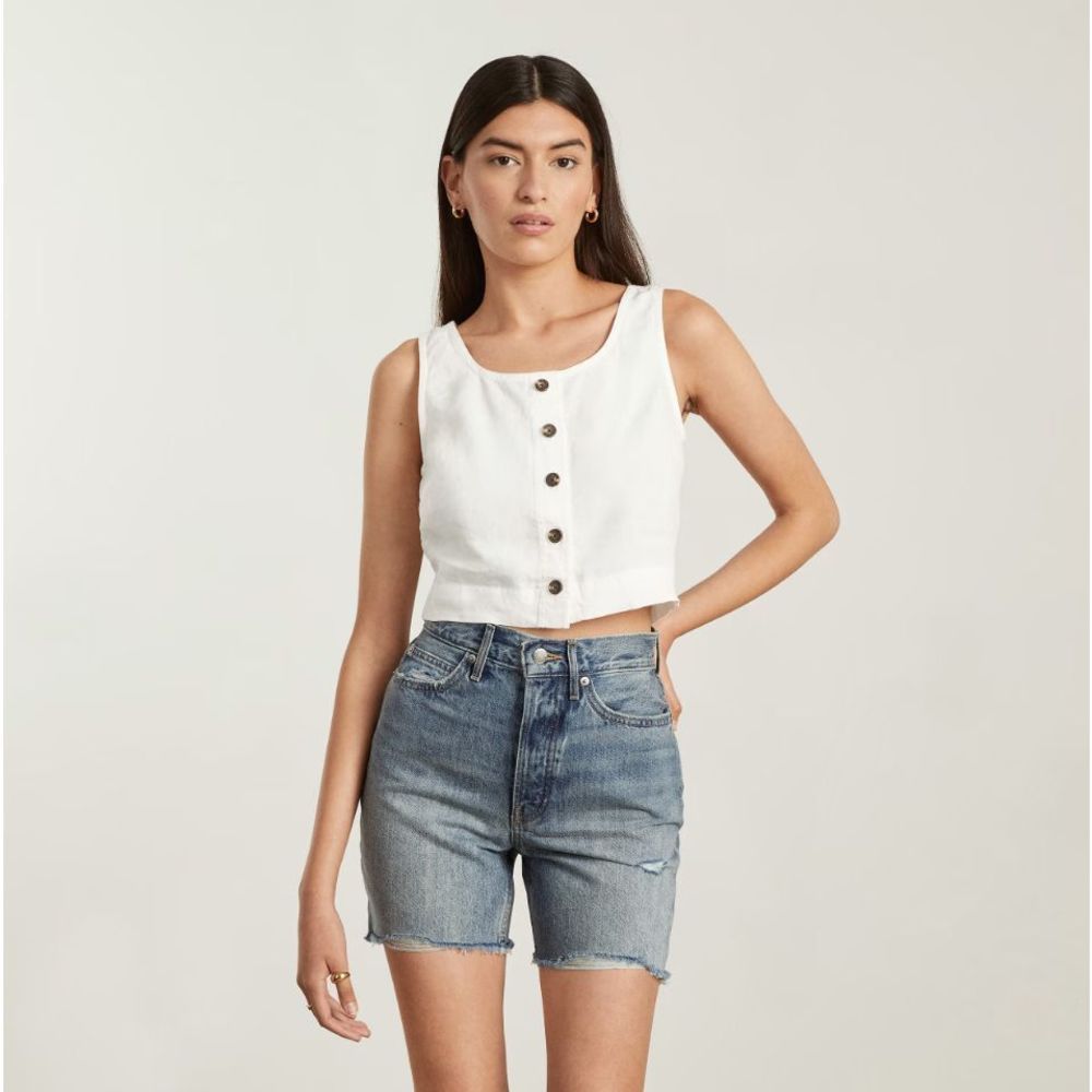Everlane Crop Tank Top Womens Size 4 White Linen Button-Front Sleeveless